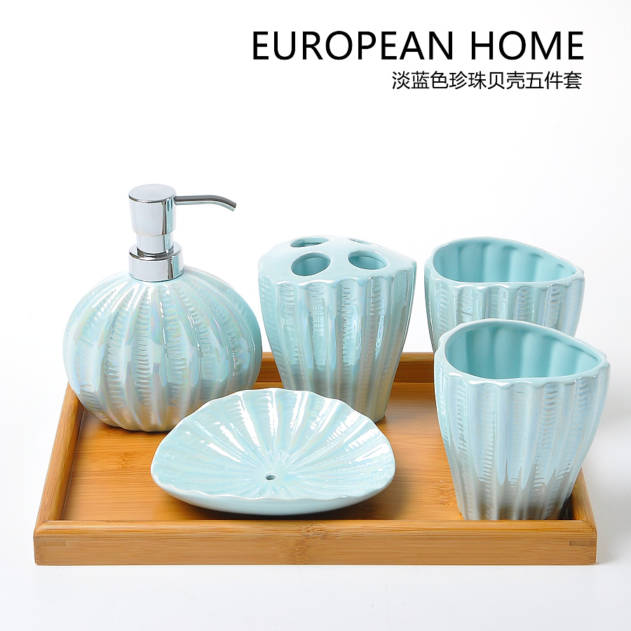歐式陶瓷衛(wèi)浴套裝陶瓷衛(wèi)浴五件套 創(chuàng)意歐式牙具浴室用品 珍珠貝殼手工洗漱套裝 衛(wèi)生間洗漱用品|生活用品|工業(yè)/產(chǎn)品|佐木熊本 - 原創(chuàng)設計作品 