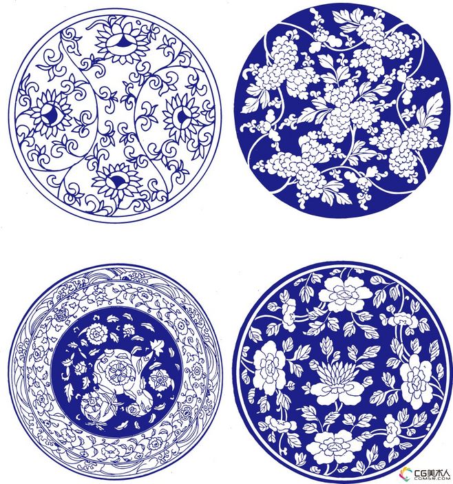 青花瓷器團(tuán)花紋