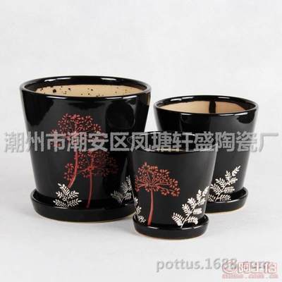 【廠家直銷室內(nèi)桌面臺(tái)上陽(yáng)臺(tái)辦公桌套三陶瓷花盆-001印花黑】潮州市潮安區(qū)鳳塘軒盛陶瓷廠 - 產(chǎn)品庫(kù)